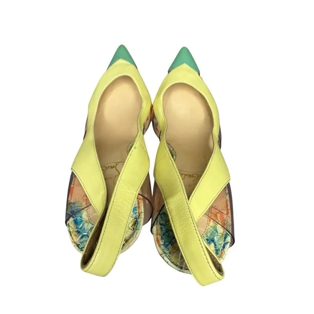Christian Louboutin Tricolor Python Embossed/Leather PVC Sling Back Sandals 35.5